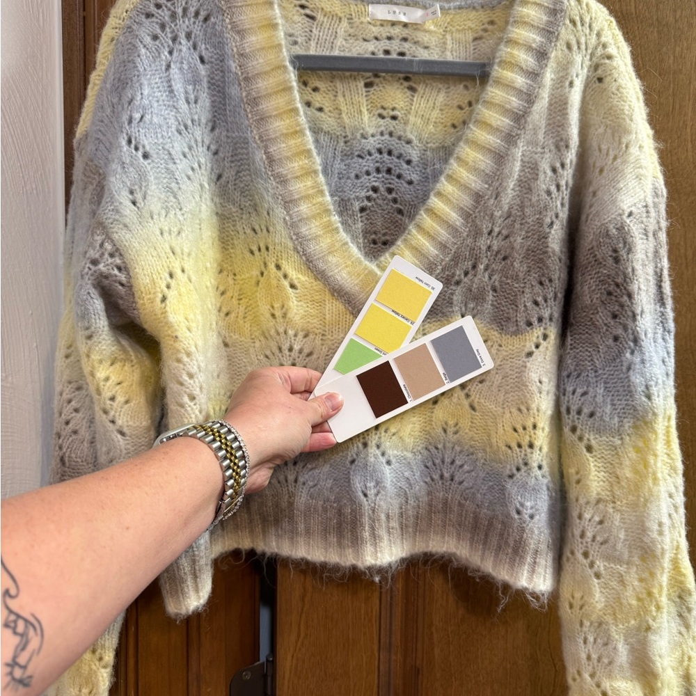 Lush Yellow and Gray V-Neck Sweater